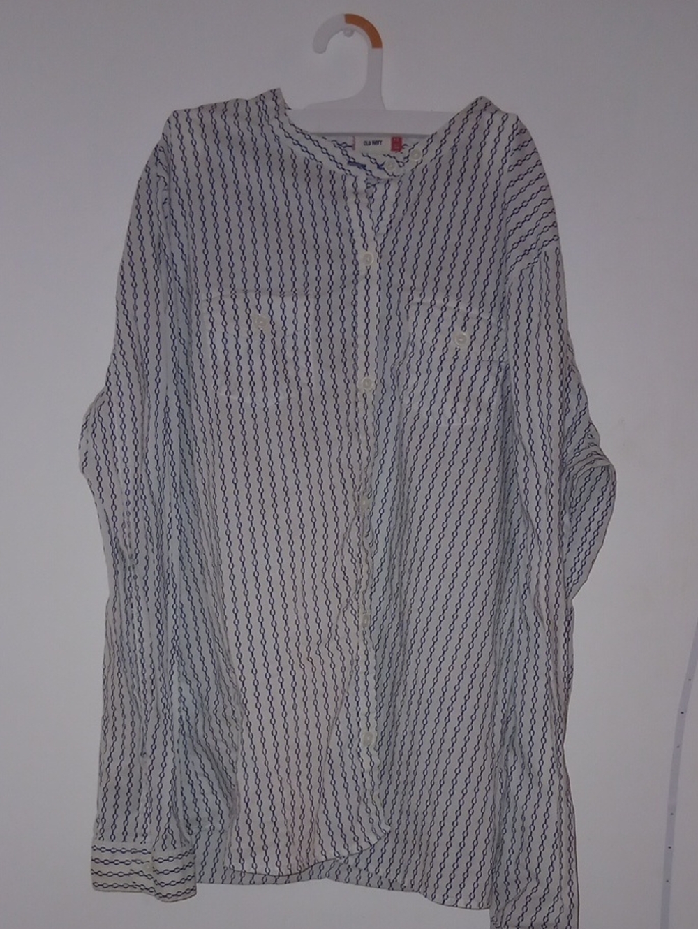 Old Navy White Button-Down Shirt with Navy Stripe